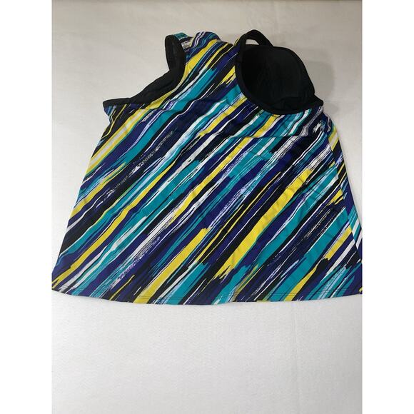 SWIMSUITS FOR ALL Womens Swimsuit 28‎ Built in Bra One Piece Blue Yellow Stripe - Picture 2 of 6